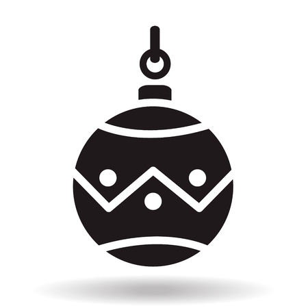 simple black flat christmas bauble ball vector icon with shadow. vintage christmas decorationのイラスト素材