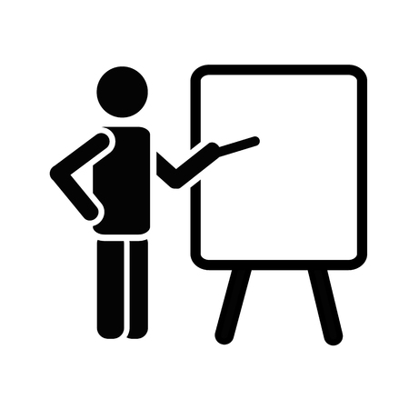 simple black icon pictogram of man figure with flipchart, teacher,training or lecture conceptのイラスト素材