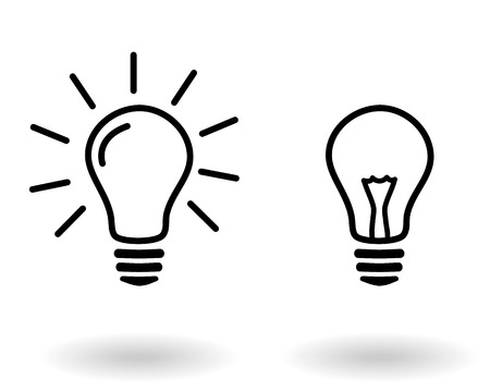 light off and light on lightbulb glowing and turned off electric light bulb simple black outline vector icon set, eps10 illustration, concept idea or creativity.のイラスト素材