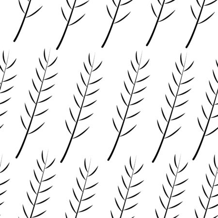 Seamless decorative black and white foliage pattern. Elegant minimalist texture with fir or spruce twigs. Tempate for fabric, wallpaper, backgrounds, wrapping paper, package, coversの写真素材