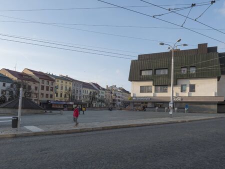 CZECH REPUBLIC, JIHLAVA,November 17, 2019: Main Masaryk square in center of town Jihlava, Vysocina region, Czech republic, Europe. Blue sky, sunny dayのeditorial素材