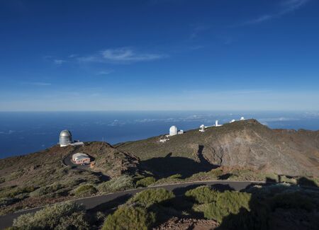 Roque De Los Muchachos, La Palma, Canary Islands, Spain, December 20, 2019: Big telescopes at highest peak of La Palma Roque De Los Muchachos. Observatory at Caldera De Taburiente. Travel and astrologyのeditorial素材