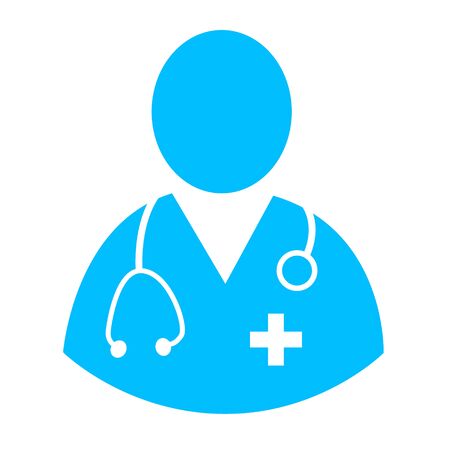 Blue medical doctor flat vector icon islolated on white. Simple Doctor Avatar concept, Logo element medicine symbol design. Can be used in web and mobile.の写真素材
