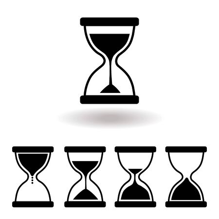 Hourglass stages icon set. Simple black flat design style on white background with shadow. Trendy logo vector illustrationのイラスト素材
