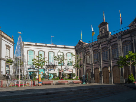 Arucas, Gran Canaria, Canary Islands, Spain December 13, 2020: Town hall and buildings in spanish colonial at old town center of Arucasのeditorial素材