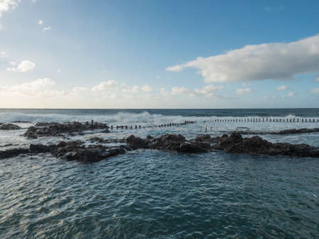 view of Natural sea pool Las Salinas de Agaete in Puerto de Las Nieves. Gran Canaria, Spain.