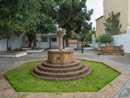 Teror, Gran Canaria, Canary Islands, Spain December 21, 2020: View of fountain at courtyard garden in center of historic town Teror, traditional spanish colonial architectureのeditorial素材