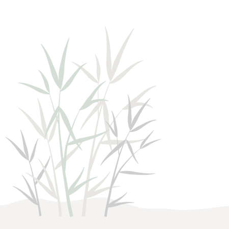 Design element with ornamental organic floral pattern of gray, green and biege pastel bamboo leaves and sprouts, branches in Japanese style isolated white background. Vector  templateのイラスト素材