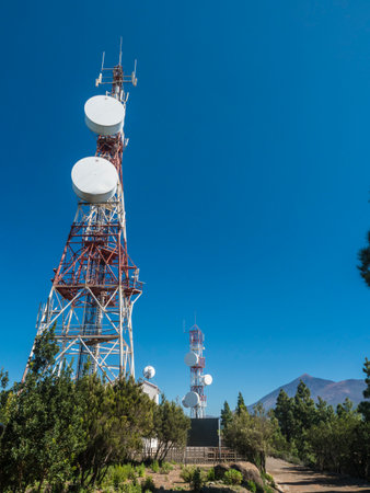 Transmitter, Telecommunications at top of Cruz de Gala peak, Teno mountain range, Tenerife, Canary Islands, Spain, Europe.の写真素材