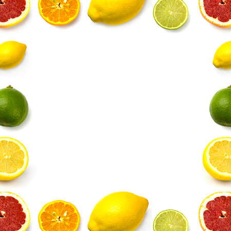 grapefruit, lime, lemon and tangerine on white backgroundの写真素材