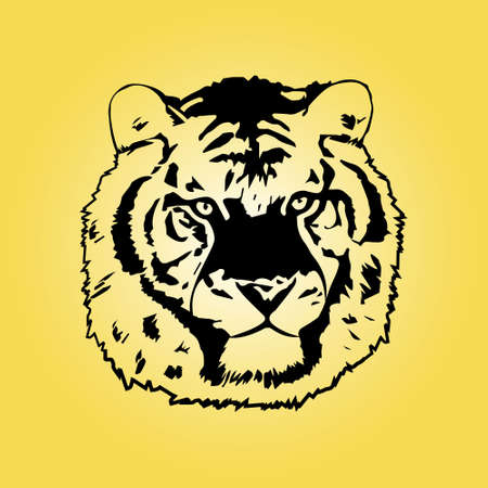 Tiger head silhouette on yellow backgroundのイラスト素材
