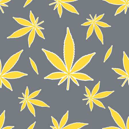 yellow cannabis leaves pattern on gray backgroundのイラスト素材