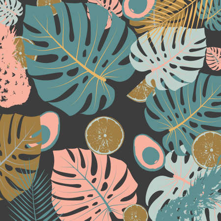 pattern exotic leaves monstera and palm 3のイラスト素材