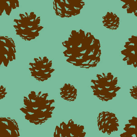 pine cones vector pattern on green backgroundのイラスト素材