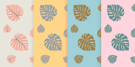 set of patterns with monstera leavesのイラスト素材