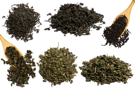 green and black tea isolated on a white backgroundの写真素材