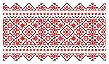 Cross-stitched ornament of national pattern. Traditional Ukrainian folk embroidered shirt.のイラスト素材