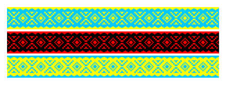 Set cross-stitched ornament of national pattern. Traditional Ukrainian folk embroidered shirt 2のイラスト素材