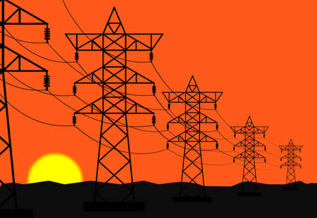 High voltage power line towers. electric transmission. Vector.のイラスト素材