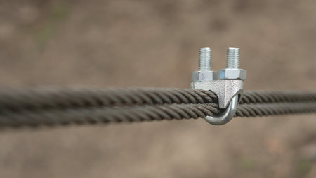 Steel turnbuckle and sling steel or Steel Wire Rope Sling and metal cable clamp connected with screw bolt.の写真素材