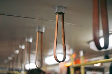 Handrails to stay in the public transportの写真素材