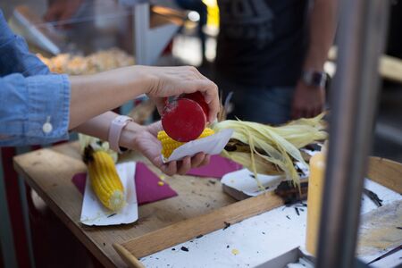 Freshly prepared corn on the cobの写真素材