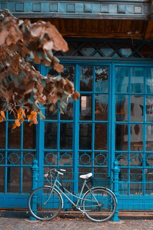 Old vintage walking bike in the cityの写真素材