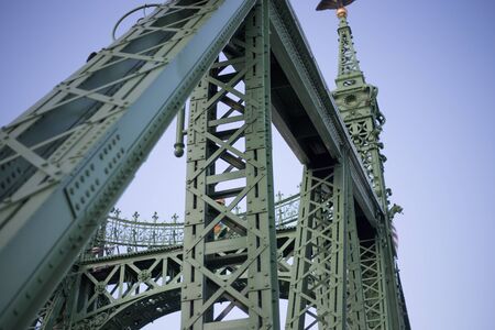 Nineteenth Century Old Metalic Green Freedom European Bridge in Budapestの写真素材