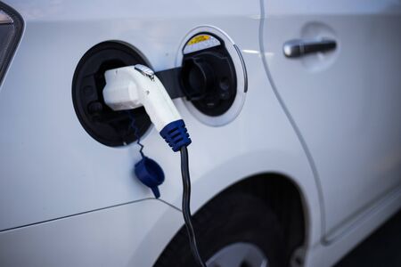 Fast charging electric car in the city
