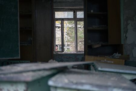 Old school building in Pripyat in Chernobylの写真素材