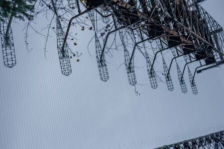 Power plant Duga in Pripyat in Chernobyl. Soviet secret radio tower for intercepting a signalの写真素材