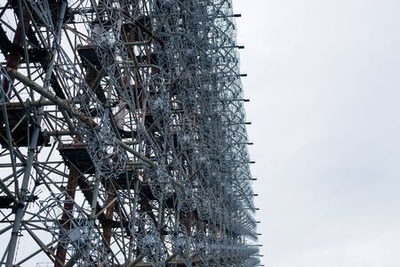 Power plant Duga in Pripyat in Chernobyl. Soviet secret radio tower for intercepting a signalの写真素材