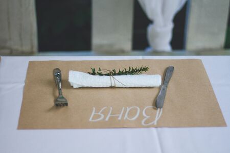 Beautiful wedding decorated table with a white tablecloth