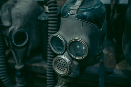 Old Soviet gas masks against radiation that were used during the liquidation of the Chernobyl accidentのeditorial素材