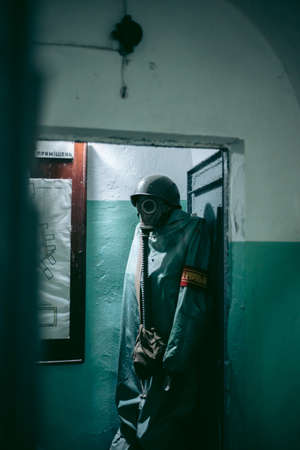 Old Soviet gas masks against radiation that were used during the liquidation of the Chernobyl accidentのeditorial素材