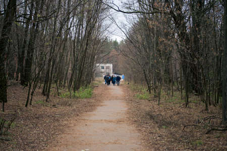 A group of people on excursions to Pripyat in Chernobyl
