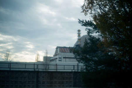 Sarcophagus over the 4th power unit of a nuclear power plant in Pripyat in Chernobyl