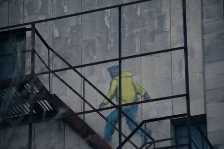 Mural on the wall in Pripyat in Chernobylのeditorial素材