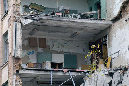 Old ruined house in Pripyat in Chernobyl