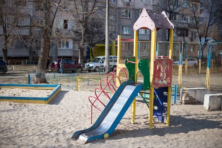 Children's playground in the yard in Kiev in Ukraineの写真素材