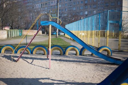 Children's playground in the yard in Kiev in Ukraineの写真素材