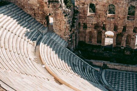 Ancient amphitheater on the acropolis of Athens in Greeceの写真素材