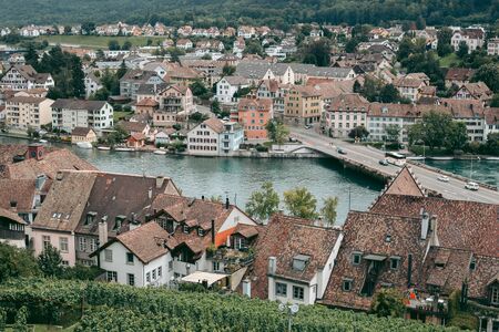 Panoramic view of the old European city of Schaffhausenの写真素材