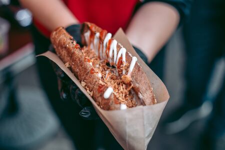 Delicious fresh hot dogs on the grillの写真素材