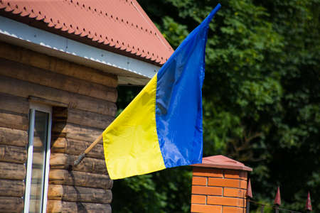 National flag of independent Ukraine waving in the wind