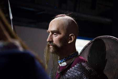 Kyiv, Ukraine 09.01.2020: A wax sculpture of the emperor of the Byzantine Empire Constantine VII Porphyrogennetos or Porhyrogenitus (the Purple-born)のeditorial素材