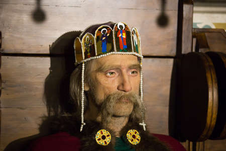 Kyiv, Ukraine 09.01.2020: A wax sculpture of the varangian a Scandinavian warriorのeditorial素材
