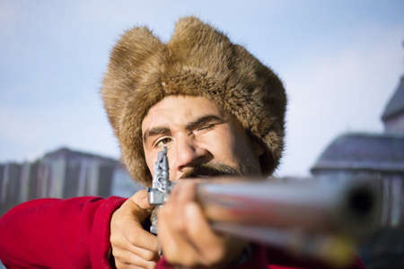 Kyiv, Ukraine 09.01.2020: A wax sculpture of the Cossack of the Zaporozhian Sichのeditorial素材