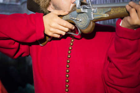 Kyiv, Ukraine 09.01.2020: A wax sculpture of the Cossack of the Zaporozhian Sich