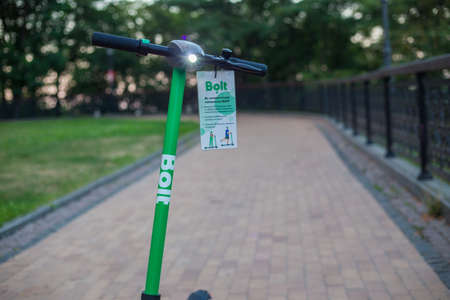 Kyiv, Ukraine 09.07.2020: Electric scooter bolt for public use in the city